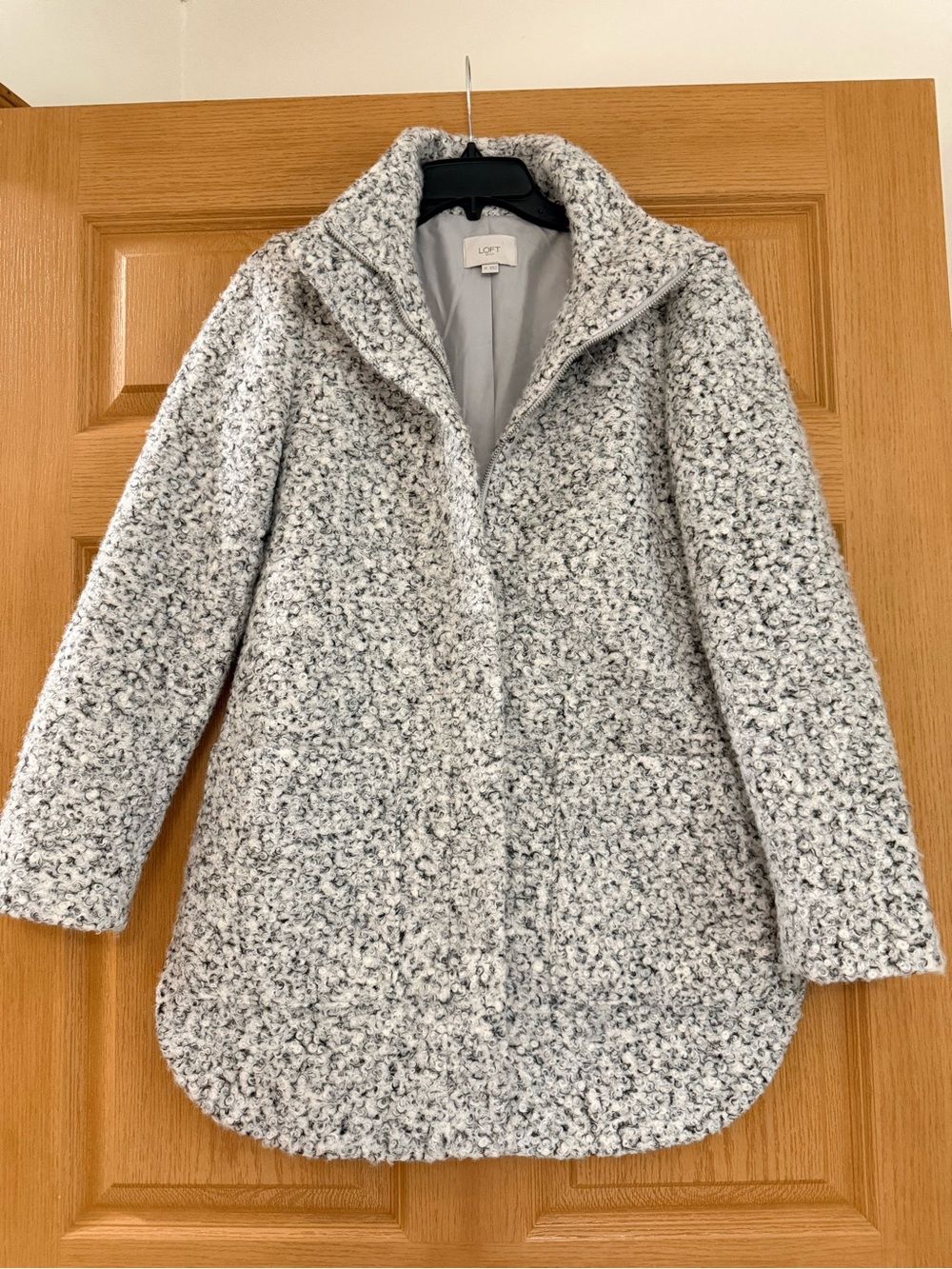 LOFT Speckled Bouclé Teddy Jacket - Heather Gray